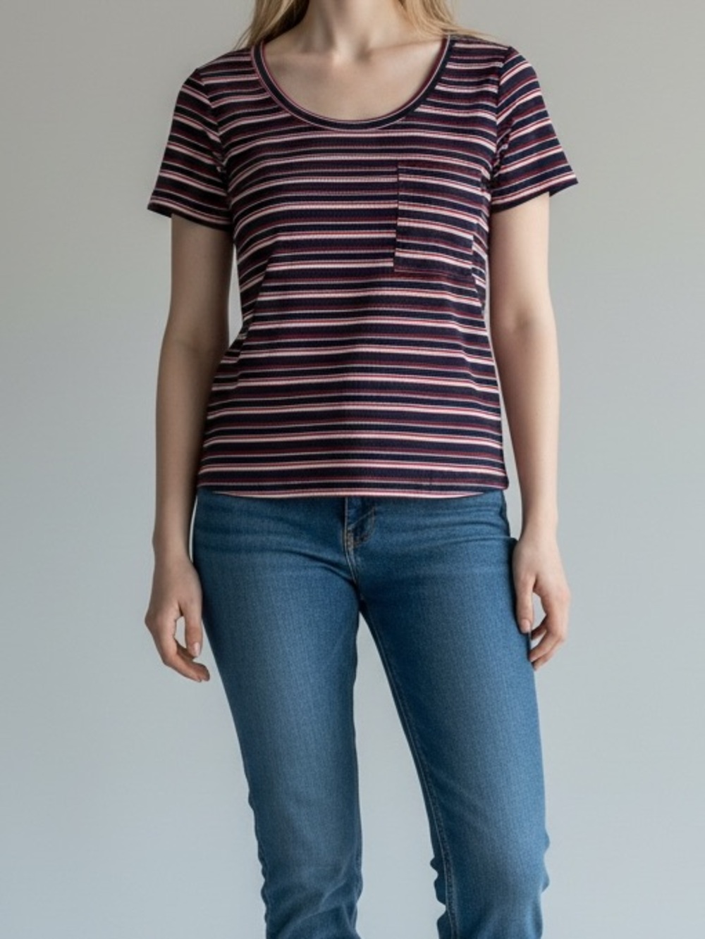 Honey & Lace Size M Striped Short Sleeve Scoop Neck Tee